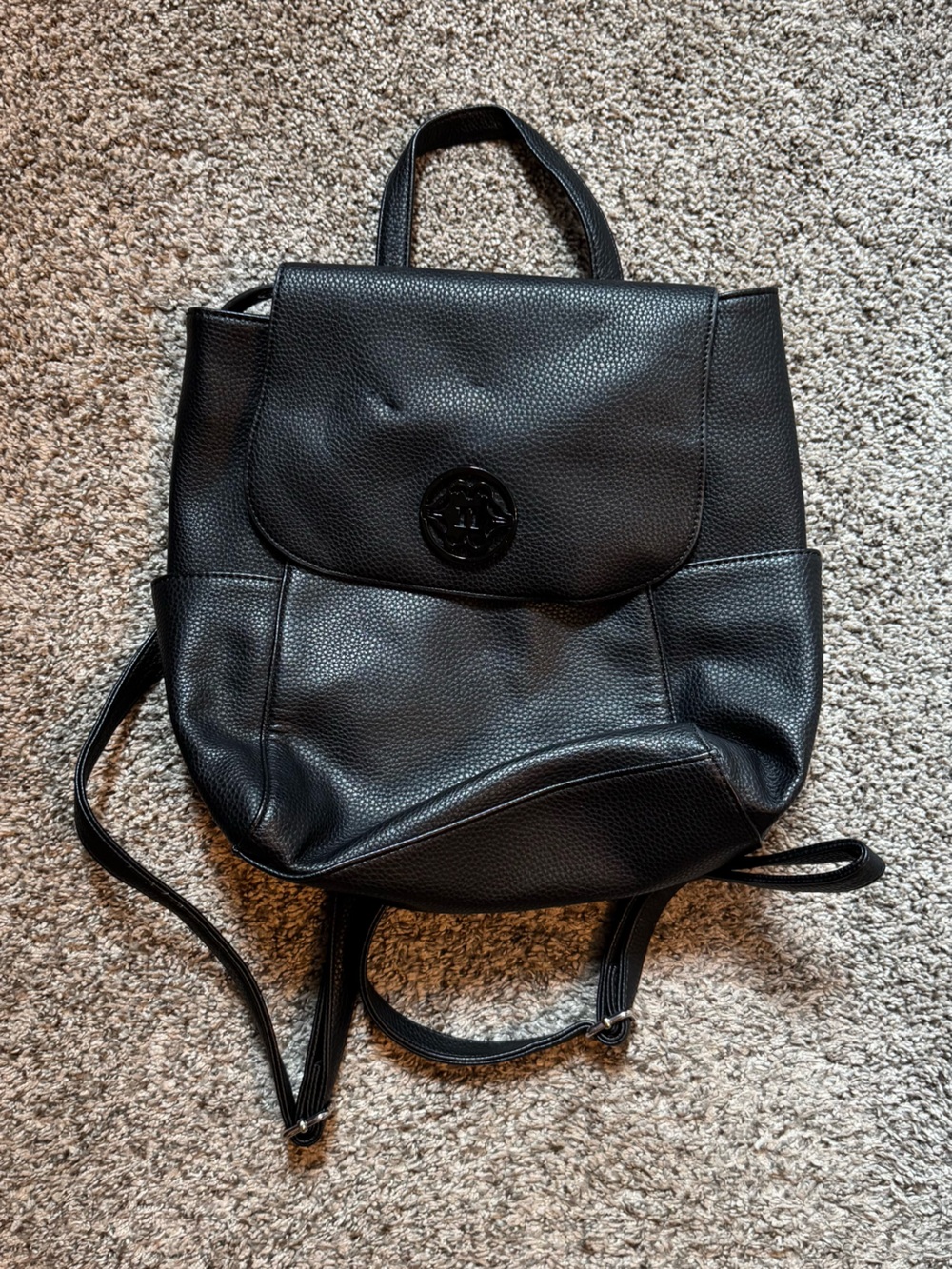 Nanette Lepore Black Leather Interior Logo Backpack